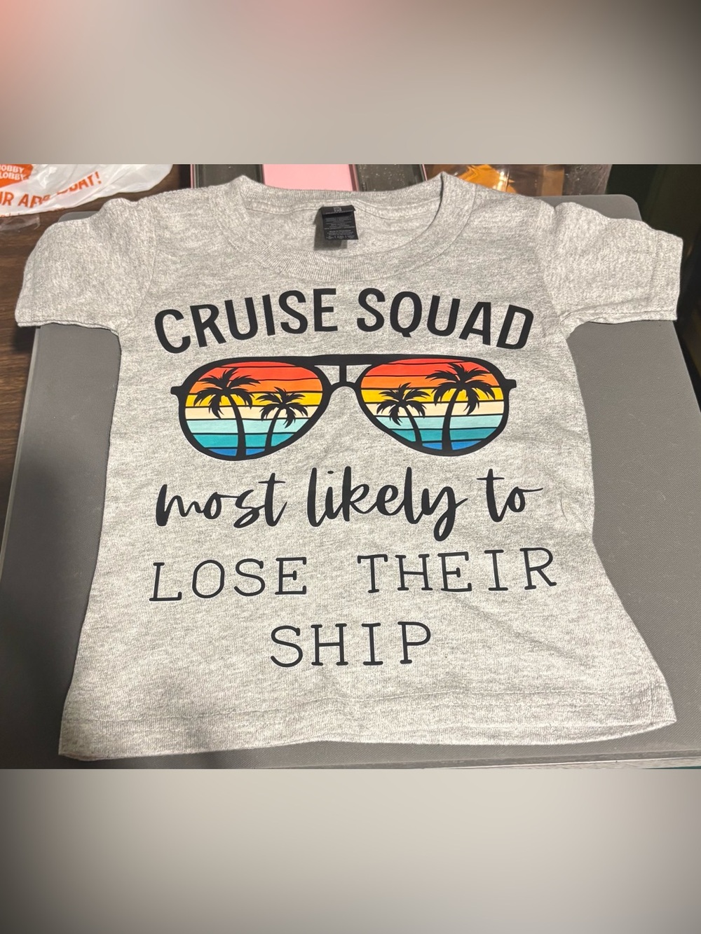 Gildan Gray Kids T-Shirt with Sunset Sunglasses Graphic